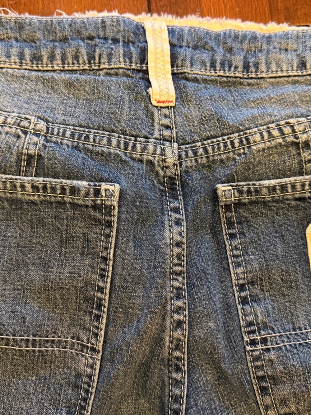 BDG Wide Leg Cargo Jeans in Blue with Tan Patch Pockets - Picture 8 of 11
